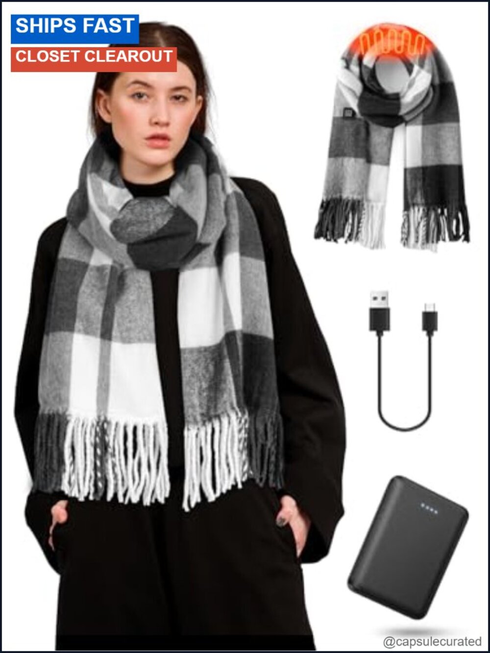 Heated Scarf with 5000mAh Battery, 3 Heat Settings, Lightweight Winter Neck